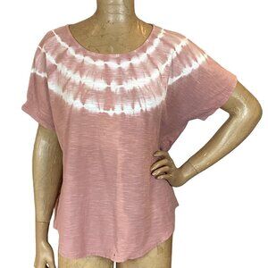 Pure Jill Tie Dyed Relaxed Tee Sz Petite XL Dusty Rose & White 262G